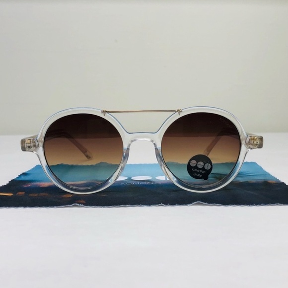 KOMONO Round Clear Frame Sunglasses NEW with Brown Lenses Vivien
